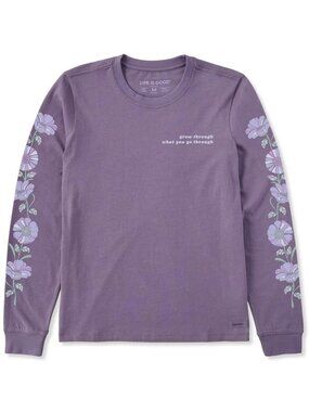 Life Is Good Women's Grow Through Retro Flowers Long Sleeve Crusher Tee - LARGE